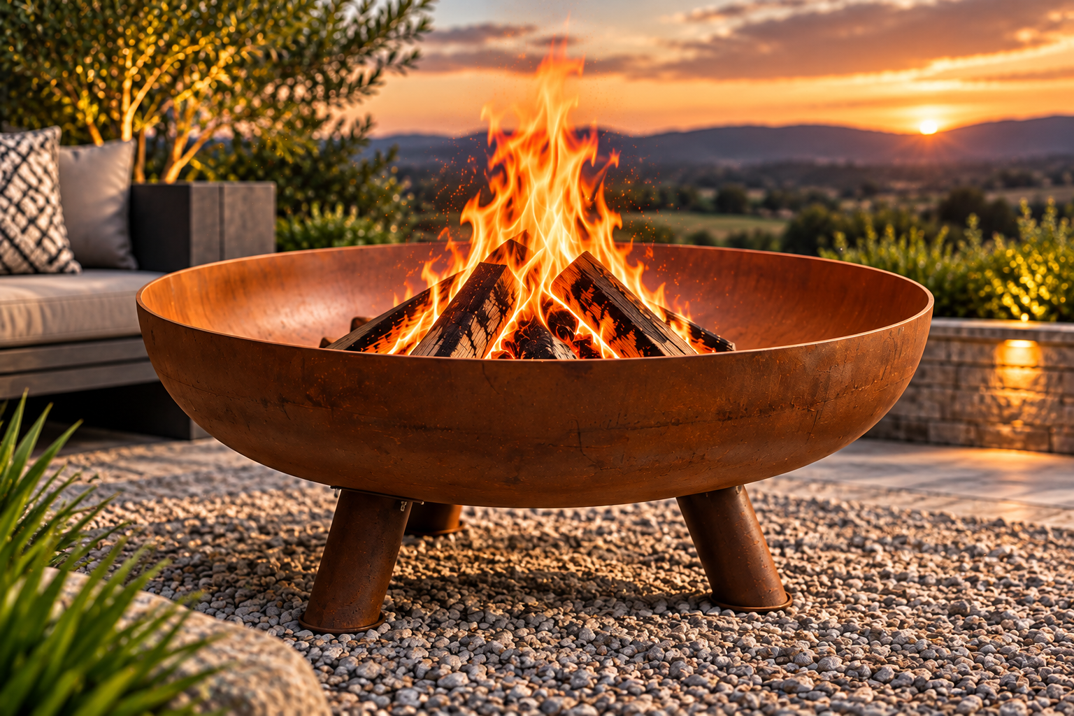 1200mm Round Corten Steel Fire Pit with Legs – 6mm