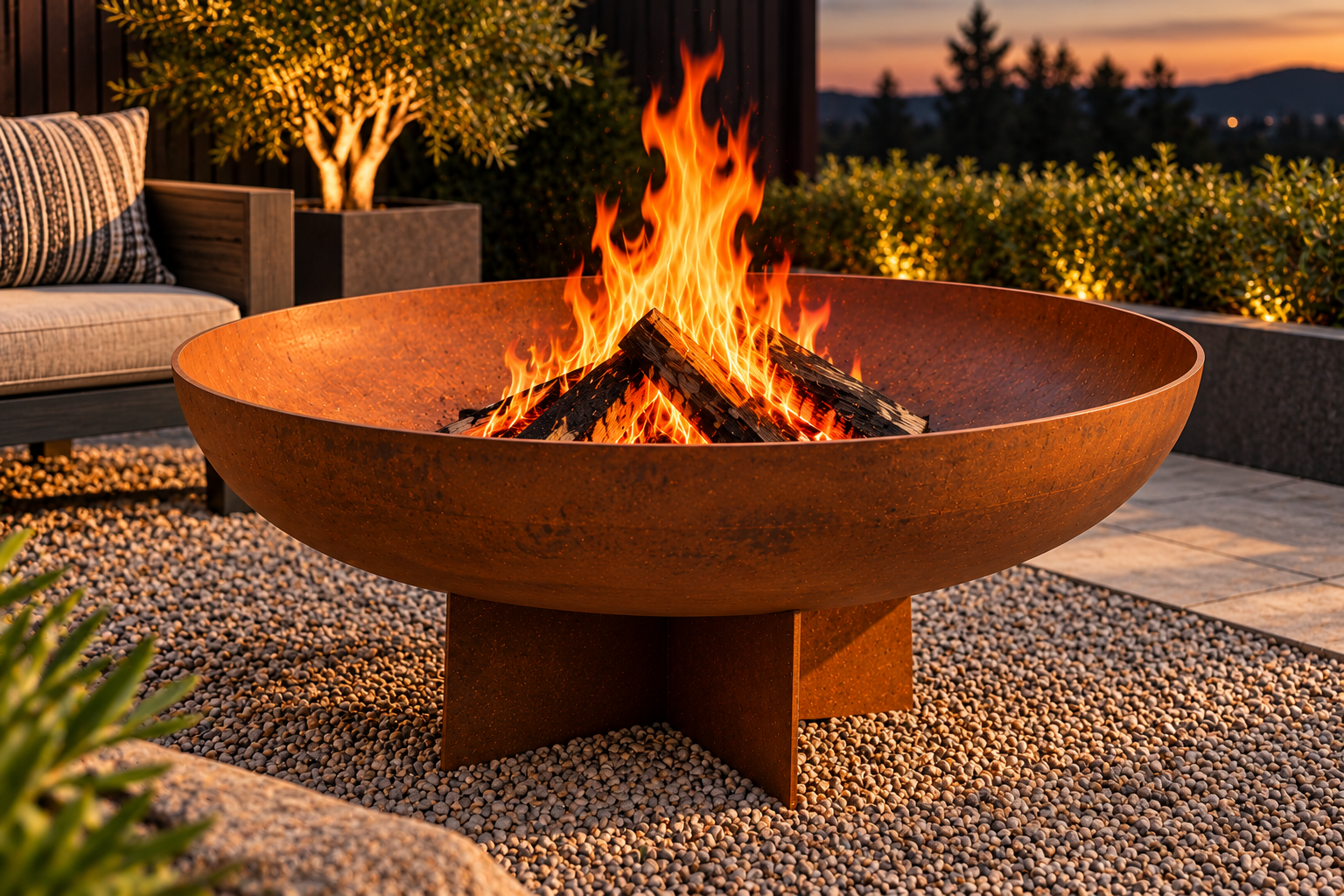 900mm Cross-Base Corten Steel Fire Pit – 6mm