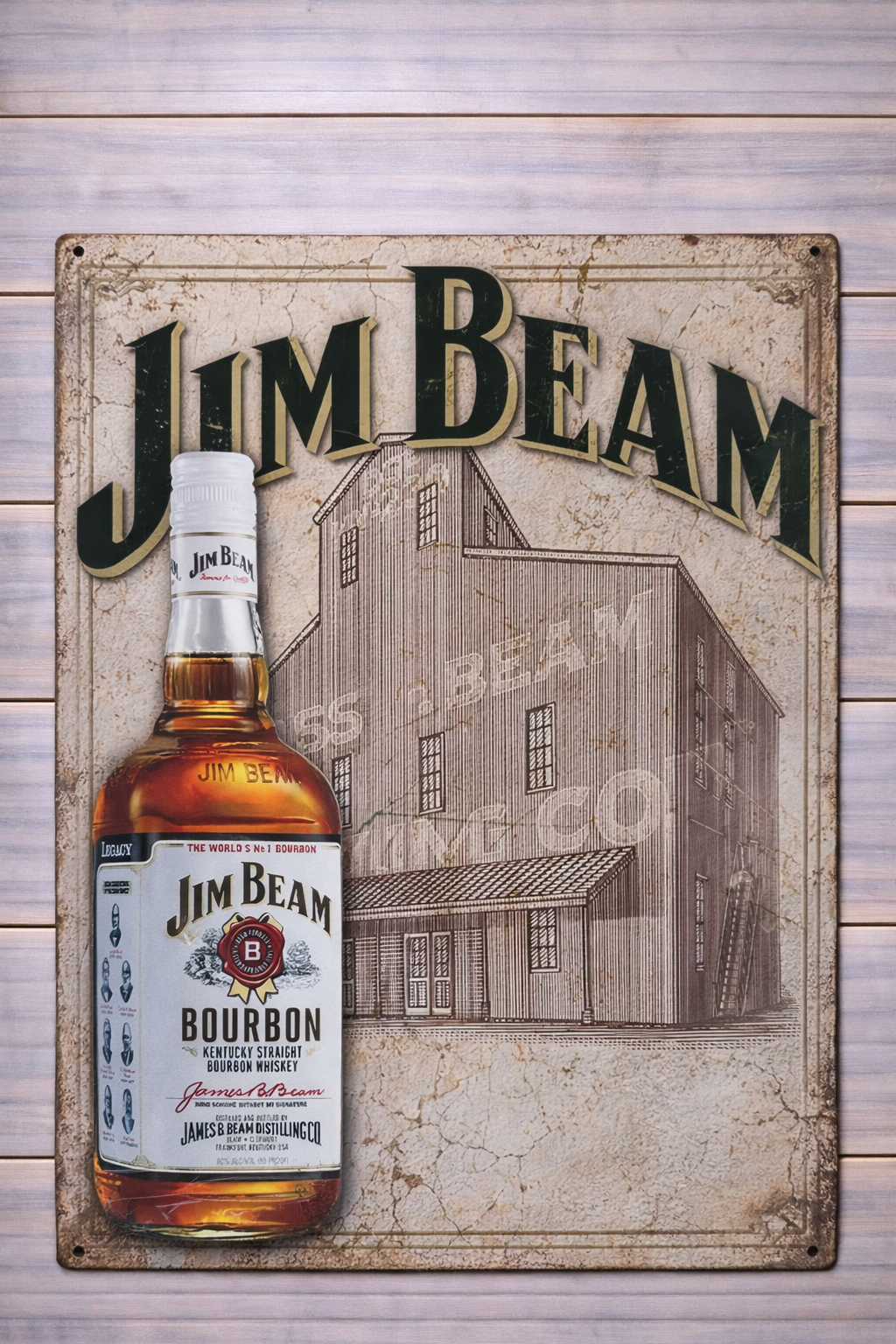 Jim Beam Farm House Metal Sign 30x40cm - Garage Man Cave Wall Decor