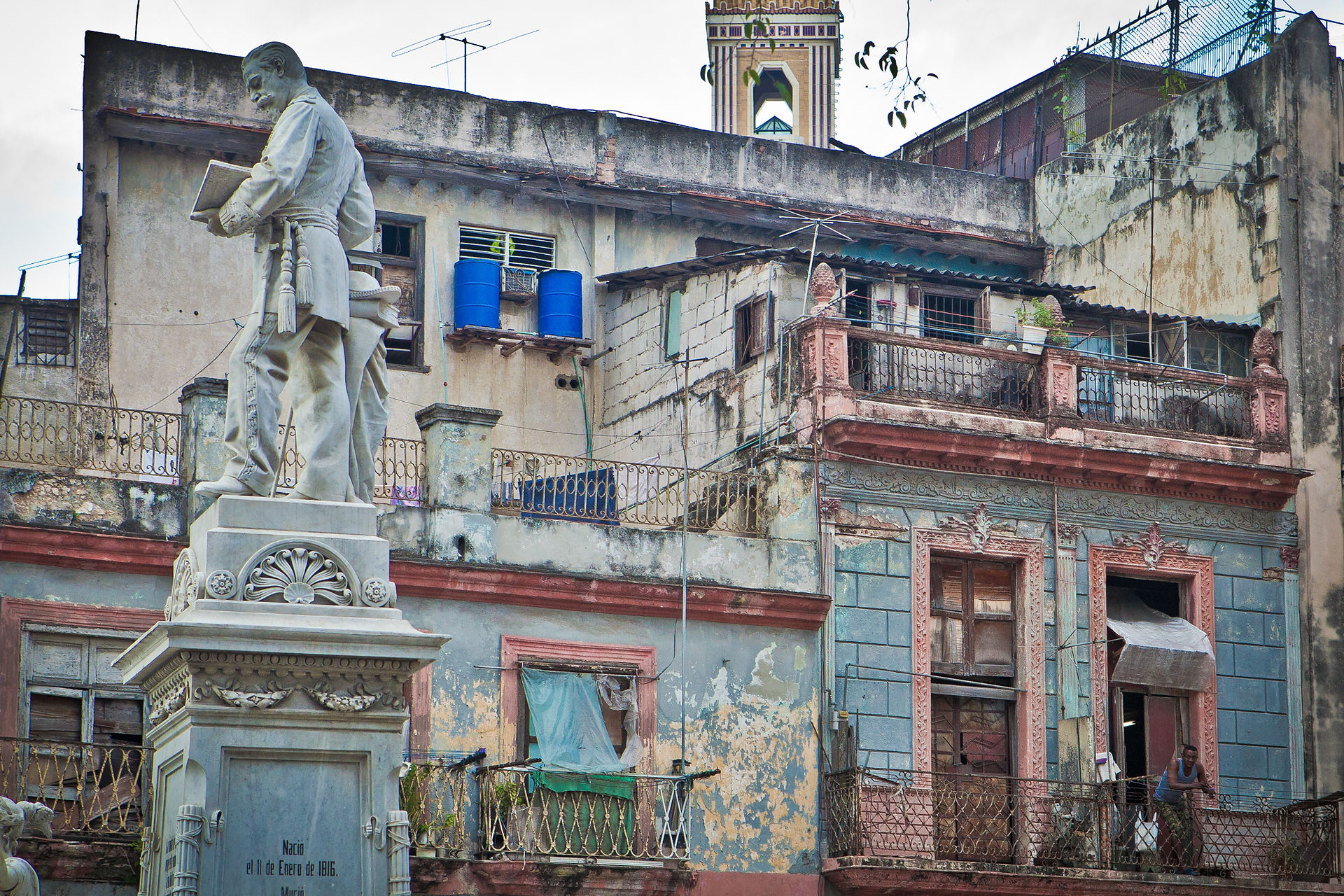 Modern statues amid ruins