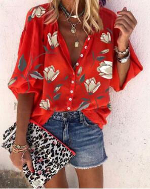 Spring Women's Floral Button-Up Casual Shirt (One Piece)