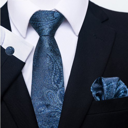 Silk Tie Set with Pocket Square and Cufflinks (Red)
