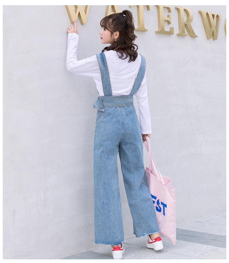 Wide Leg Denim Jumpsuit with Adjustable Straps