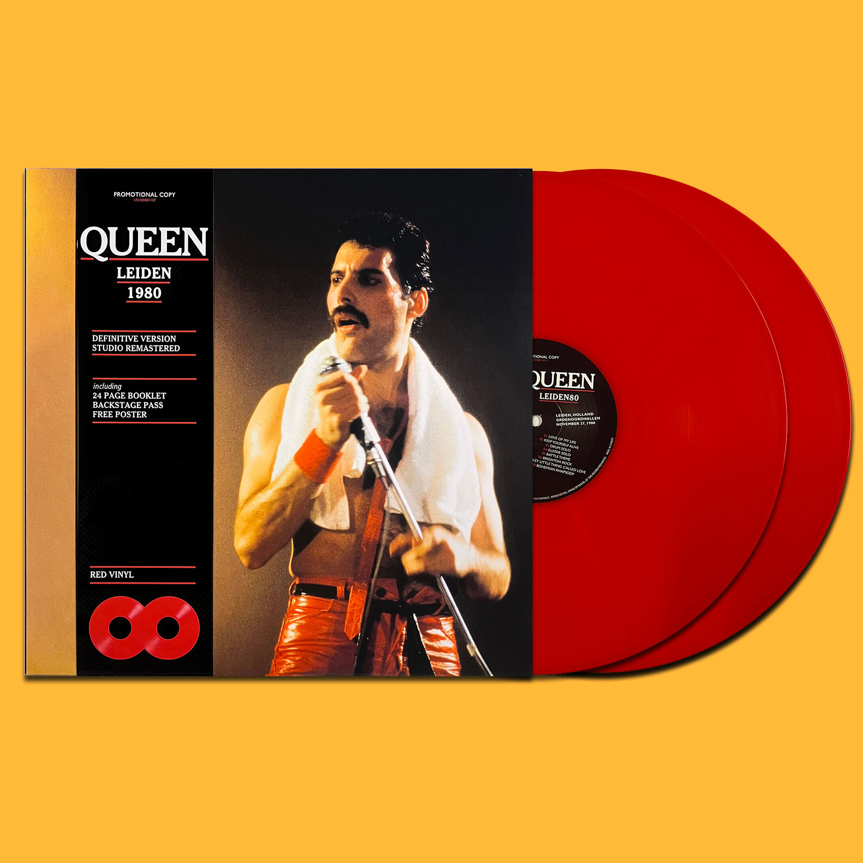QUEEN 2xLP Leiden 1980 (Red Coloured Vinyls) with Poster, Booklet & Pass
