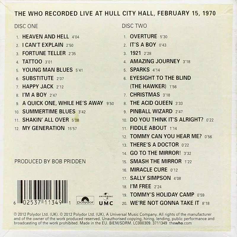 Miniatura: THE WHO 2xCD Live At Hull 1970 (Deluxe Edition)