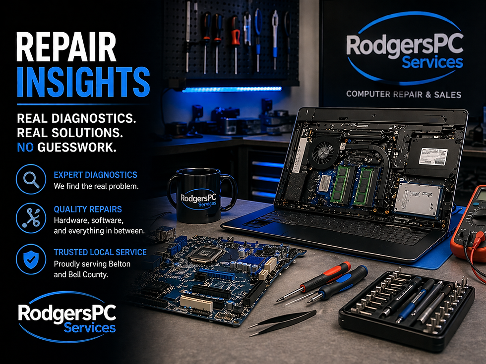 Computer repair diagnostics workstation with motherboard testing tools and laptop teardown – RodgersPC Belton TX