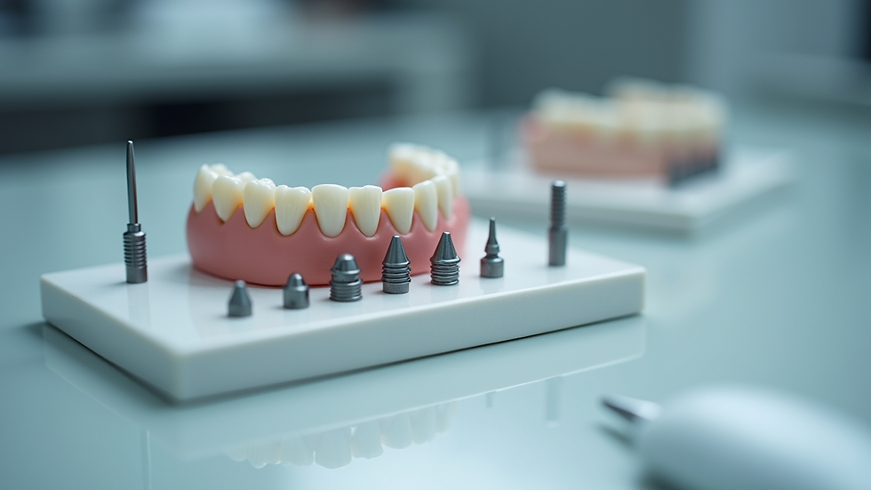 Close-up view of dental implants model on a table