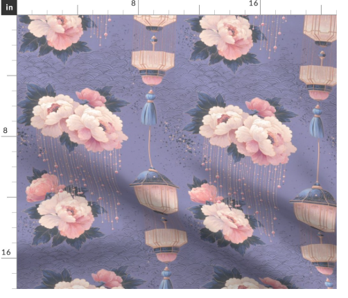 Thumbnail: Lantern Garden 1 in Amethyst by Marta Rusin Fat Quarter