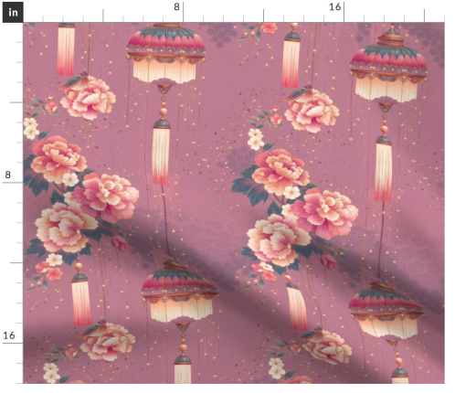 Thumbnail: Lantern Garden 2 in Fuchsia by Marta Rusin Fat Quarter