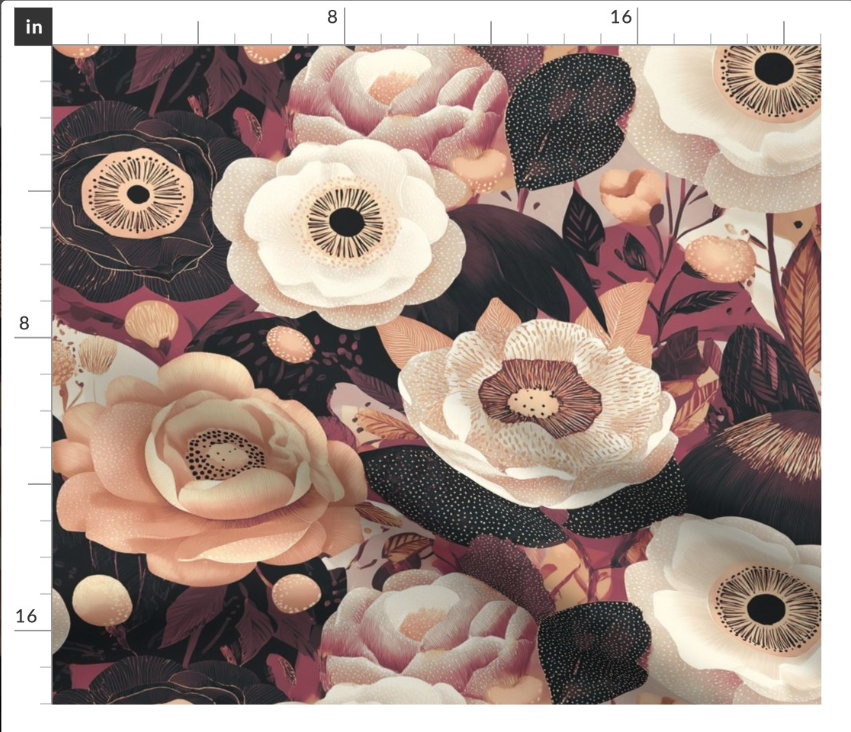 Thumbnail: The Ink Flower  in Blush by Marta Rusin Fat Quarter
