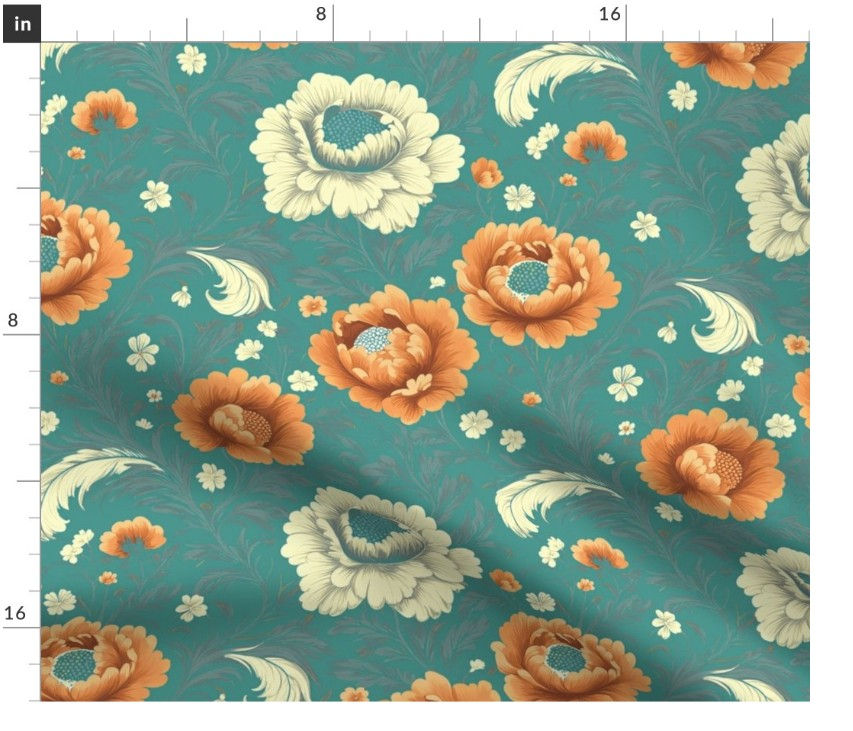 Thumbnail: The Archive Garden 3 Turquoise by Marta Rusin Fat Quarter