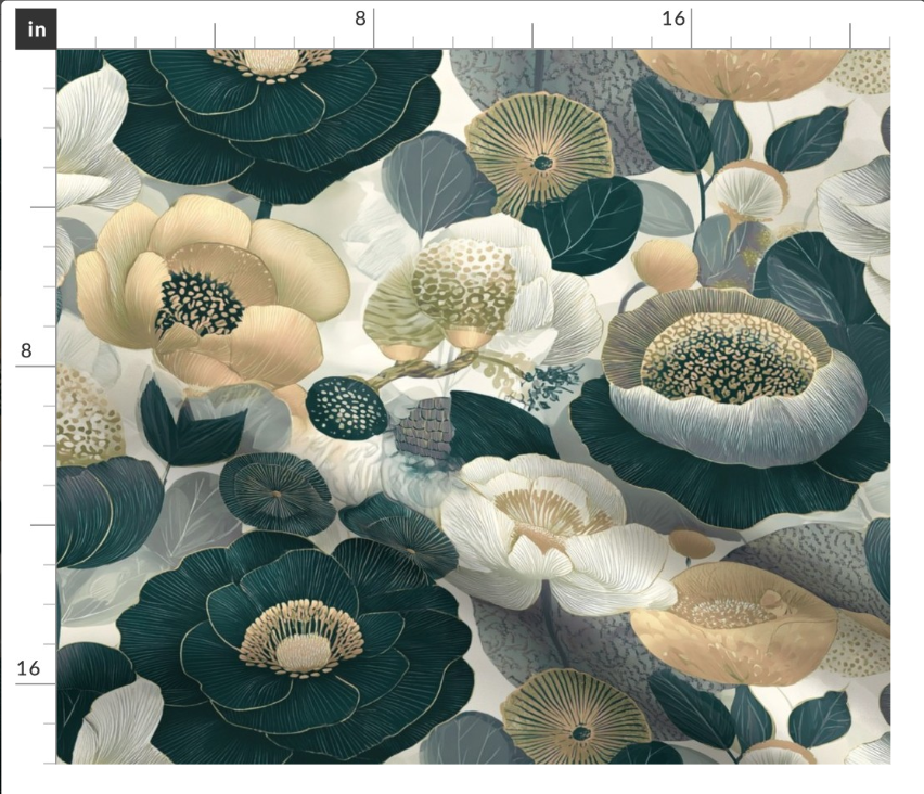 Thumbnail: The Ink Flower  in Seastone by Marta Rusin Fat Quarter