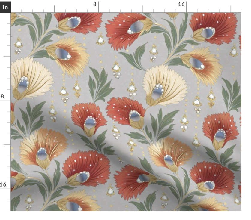 Thumbnail: Feathered Bloom 5 in Opal by Marta Rusin Fat Quarter