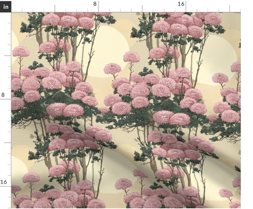 Thumbnail: The Kiku Garden 3 in Blush by Marta Rusin Fat Quarter