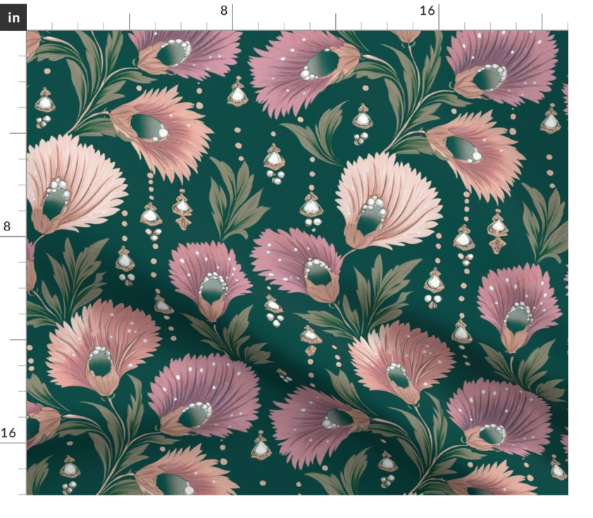 Thumbnail: Feathered Bloom 5 in Emerald by Marta Rusin Fat Quarter