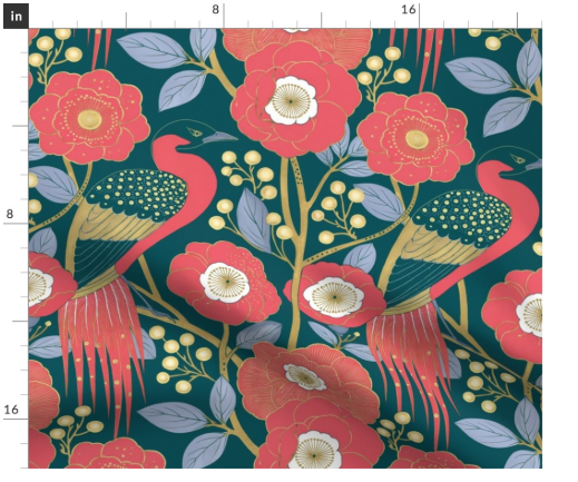 Thumbnail: Aviary Garden 4 in Persimmon by Marta Rusin Fat Quarter