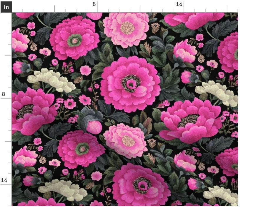 Thumbnail: The Slavic Bloom  2 in Magenta by Marta Rusin Fat Quarter