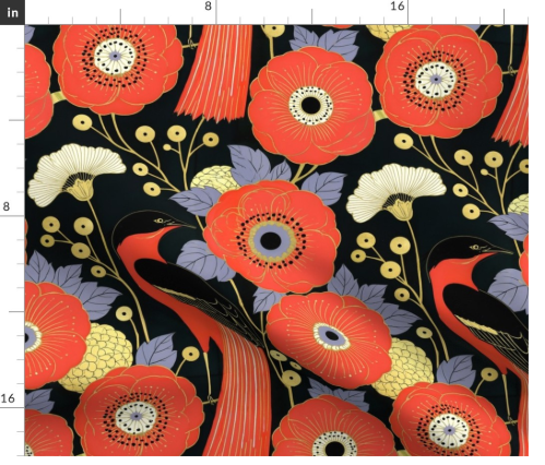Thumbnail: Aviary Garden 2 in Crimson by Marta Rusin Fat Quarter