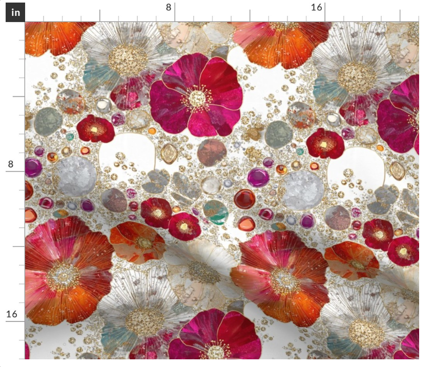 Thumbnail: The Crystal Bloom 4 in White by Marta Rusin Fat Quarter