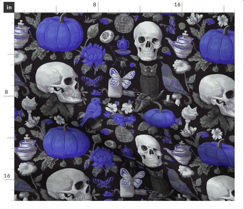 Thumbnail: The Vintage Halloween 12 in Deep Blue by Marta Rusin Fat Quarter