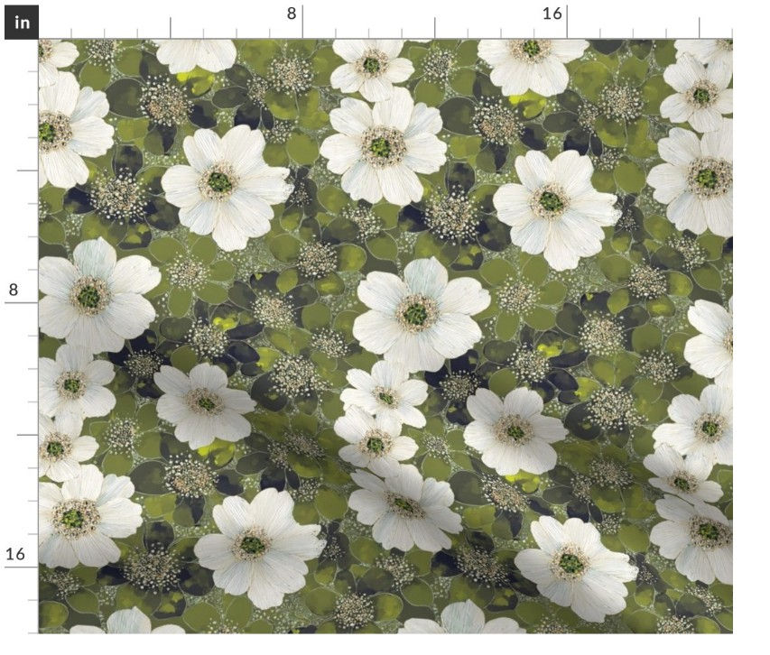 The Faceted Florals 3 in Olive Green by Marta Rusin Fat Quarter