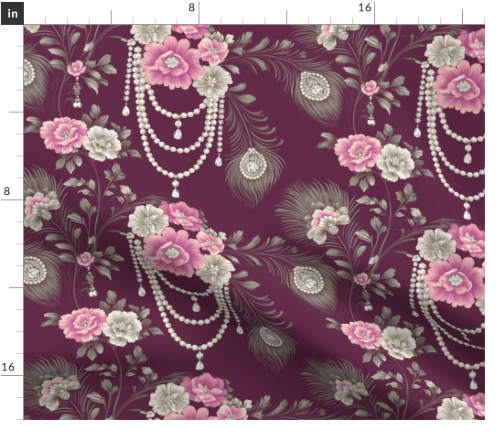 Pearl Corsage 11 in Burgundy by Marta Rusin Fat Quarter