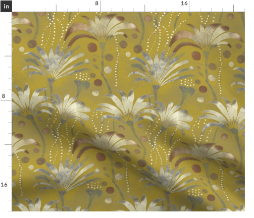 Thumbnail: Palm Arabesque 3 in Ochre by Marta Rusin Fat Quarter