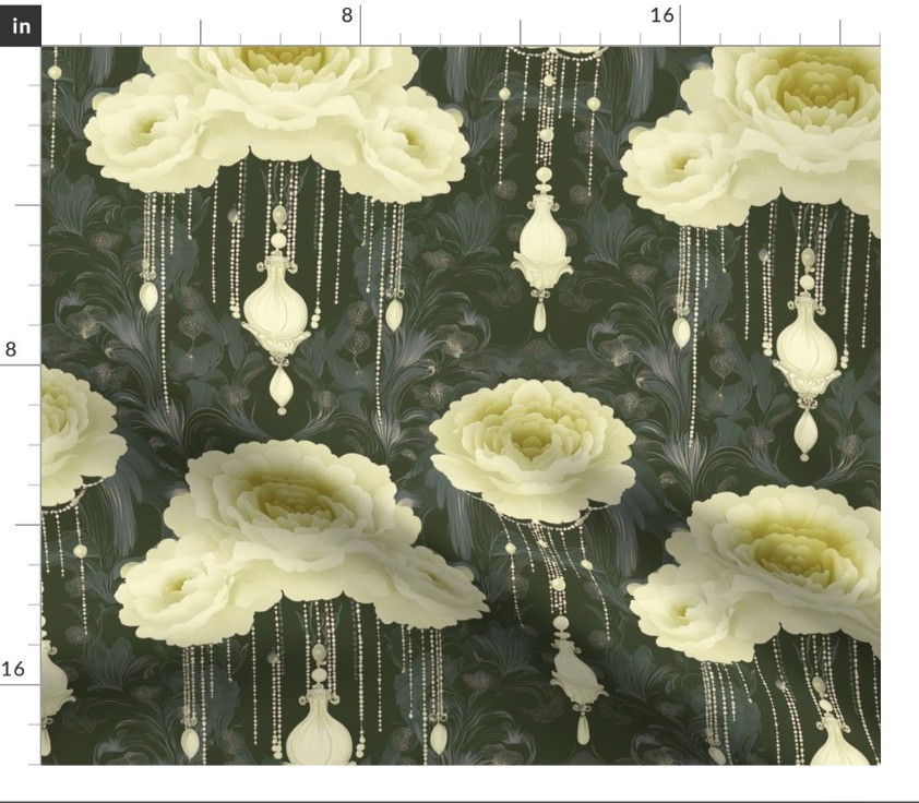 Thumbnail: The Lacquered Bloom 5 in Olive by Marta Rusin Fat Quarter