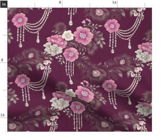 Pearl Corsage 8 in Burgundy by Marta Rusin Fat Quarter