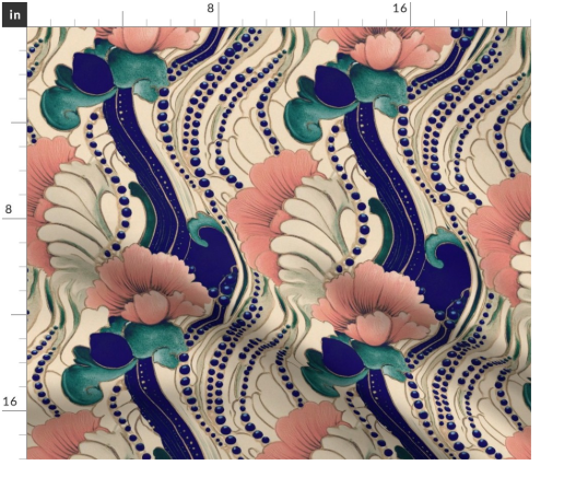 Thumbnail: Ribbon Garland 3 in Royal Blue by Marta Rusin Fat Quarter