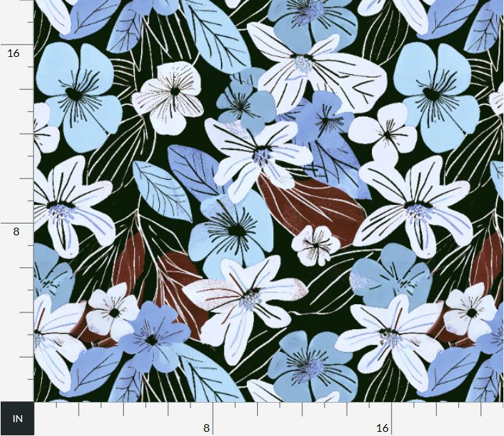 Thumbnail: Botanica Bloom 1 in blue original design by Marta Rusin fat quarter view