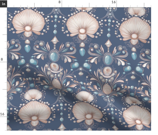 Thumbnail: Shell Nouveau 2 in Storm Blue by Marta Rusin Fat Quarter