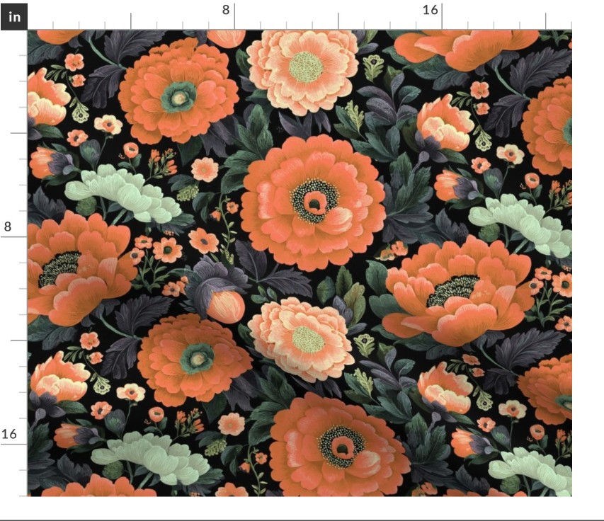 Thumbnail: The Slavic Bloom  2 in  Orange by Marta Rusin Fat Quarter