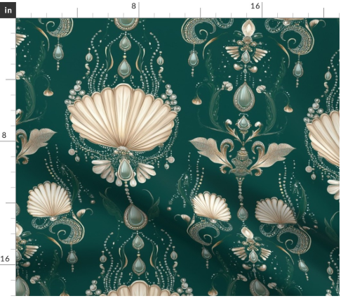 Thumbnail: Shell Nouveau 5 Sea Green by Marta Rusin Fat Quarter