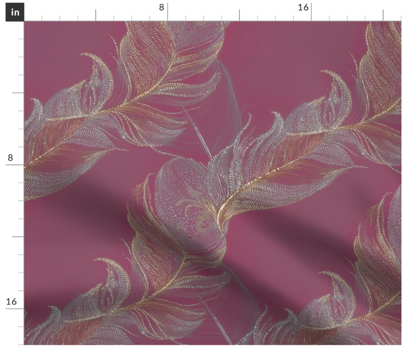 Thumbnail: The Aurora Feather 1 in Pink by Marta Rusin Fat Quarter