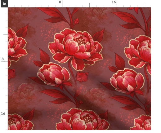 Thumbnail: Peony Fresco 5 in Crimson by Marta Rusin Fat Quarter