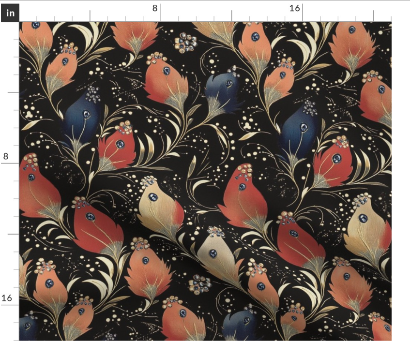 Thumbnail: Feathered Bloom in Onyx by Marta Rusin Fat Quarter