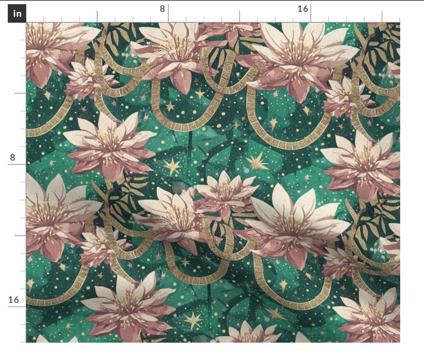Thumbnail: The Cosmic Lotus 5 in Emerald by Marta Rusin Fat Quarter