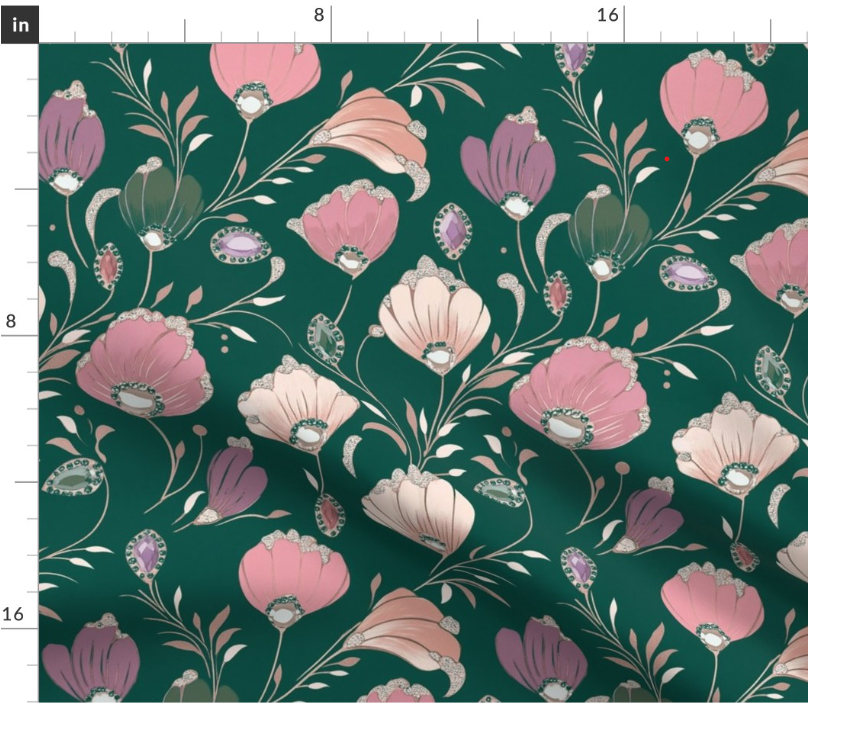 Thumbnail: Feathered Bloom 2 in Emerald by Marta Rusin Fat Quarter