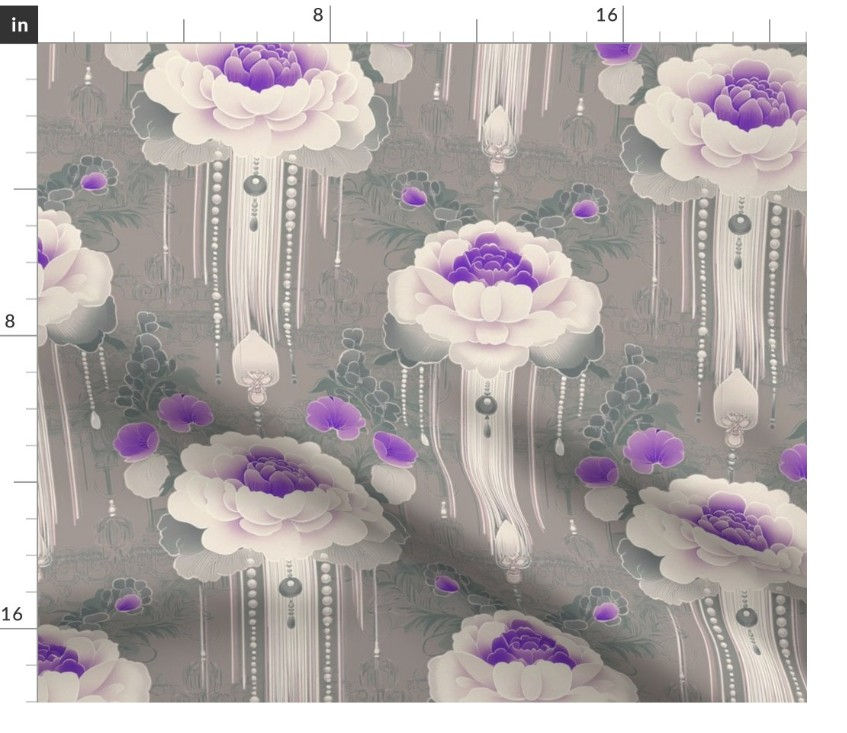 Thumbnail: The Lacquered Bloom 6 in Purple by Marta Rusin Fat Quarter