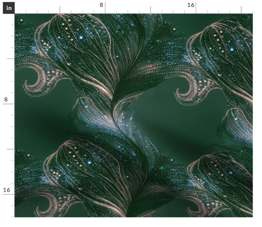 Thumbnail: The Aurora Feather 4 in Green by Marta Rusin Fat Quarter