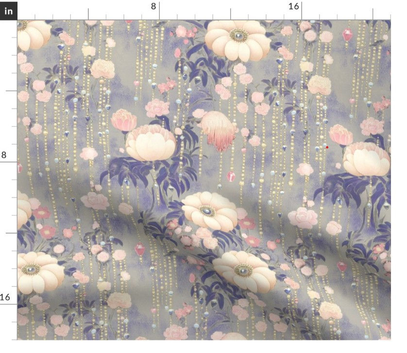 Thumbnail: Jewelled Garden 2 in Mist by Marta Rusin Fat Quarter