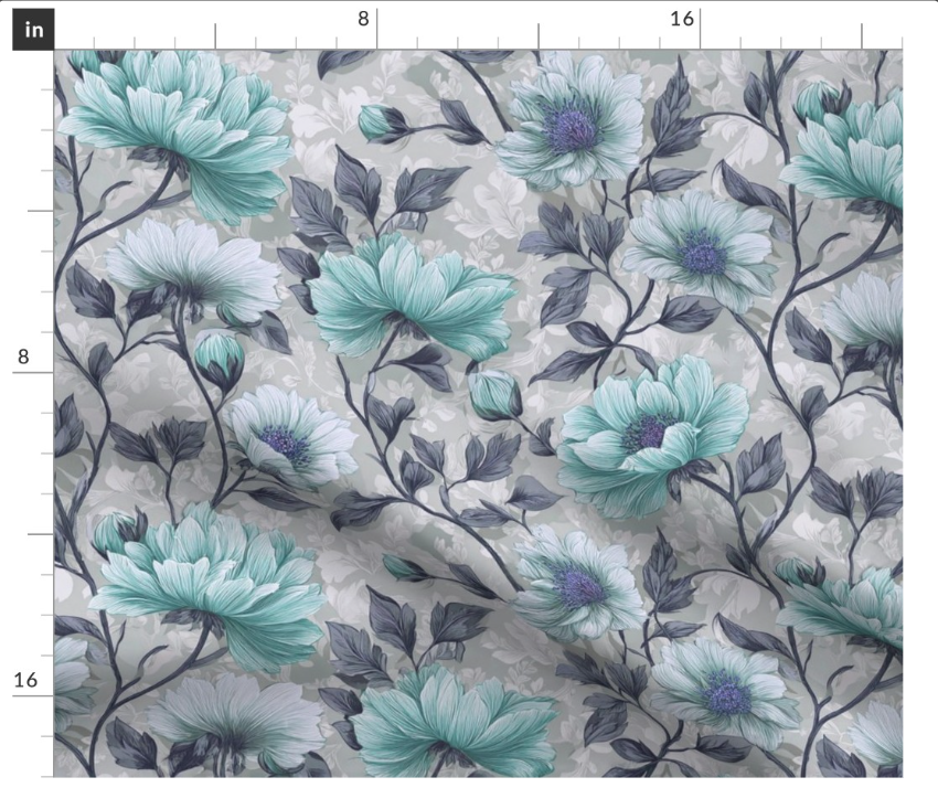 Thumbnail: The Shadow Trellis 2  in Ocean Teal by Marta Rusin Fat Quarter