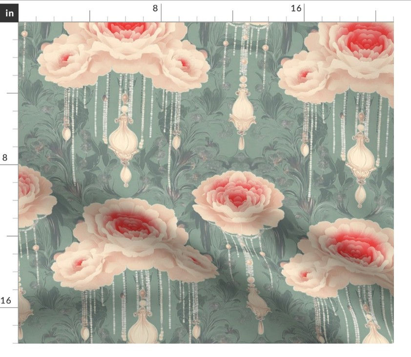 Thumbnail: The Lacquered Bloom 5 in Eggshell by Marta Rusin Fat Quarter