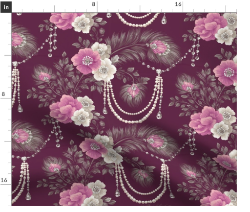 Thumbnail: Pearl Corsage 6 in Burgundy by Marta Rusin Fat Quarter