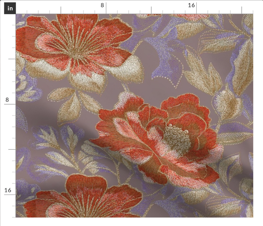 Thumbnail: The Threaded Blooms 2  in Sunset Lilac copy  by Marta Rusin Fat Quarter