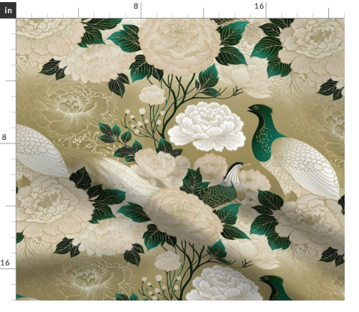 Thumbnail: Peony Court 8 in Emerald by Marta Rusin Fat Quarter