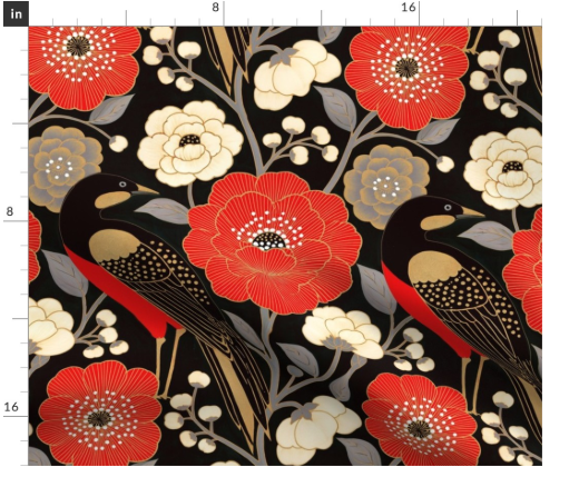 Thumbnail: Aviary Garden 6 in Crimson by Marta Rusin Fat Quarter