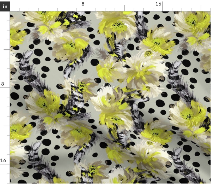 Thumbnail: Painted Plume 1 in Lime by Marta Rusin Fat Quarter