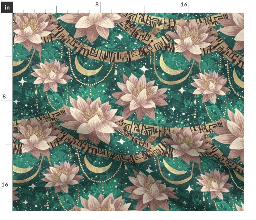 Thumbnail: The Cosmic Lotus 3 in Emerald by Marta Rusin Fat Quarter